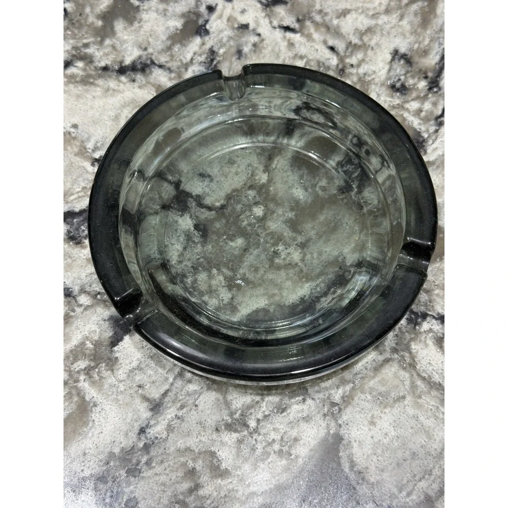 Vintage Smoky Gray Round Glass Ashtray 3 Slot 4.5